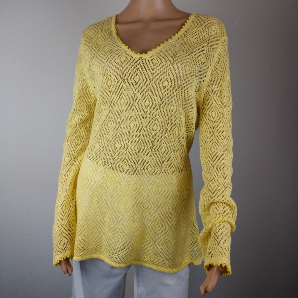 Sigrid Olsen Yellow Diamond Knit Tunic sz M NWOT